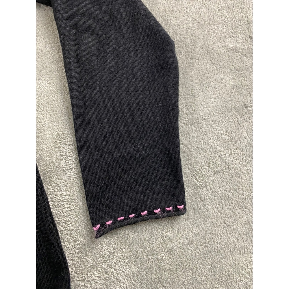 NY Collection Woman Black Floral Applique Cardigan Sweater‎ Pink Stitching 1X - Picture 5 of 10